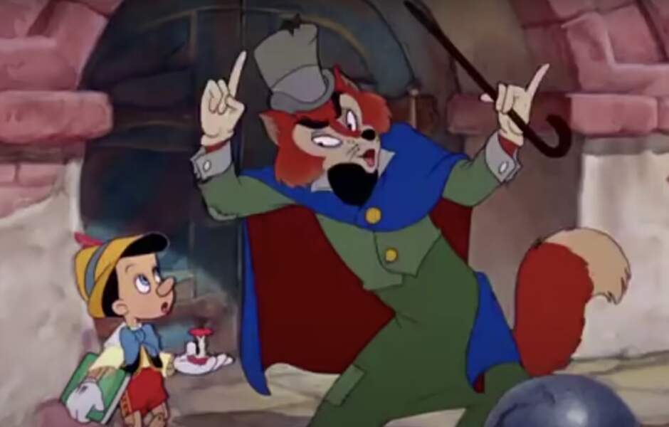 Le vil Grand Coquin, ce renard qui tente d'amadouer Pinocchio