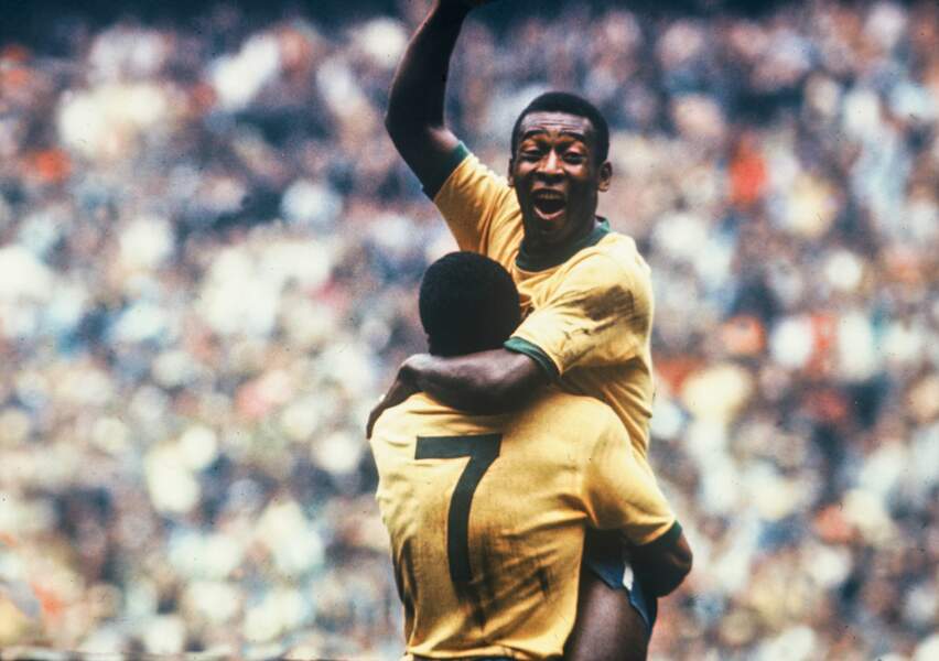 Pelé et Jairzinho en transe en 1970, année d'un nouveau sacre mondial pour le Brésil