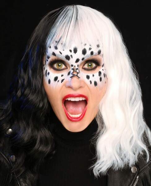 Laeticia Hallyday en Cruella d'Enfer, la grande méchante des 101 dalmatiens