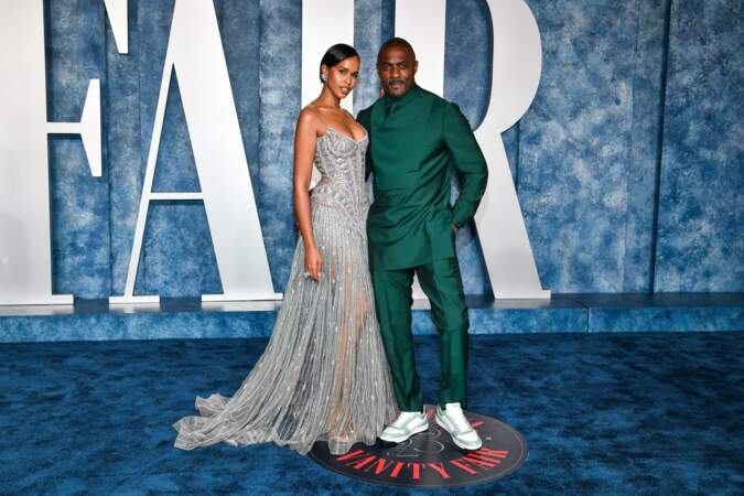 Idris Elba et sa femme Sadrina lors des Vanity Fair Oscars Party 2023 à Los Angeles, dimanche 12 mars