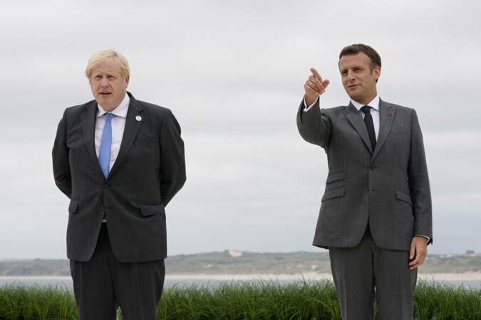 Boris Johnson, Premier ministre britannique, en compagnie d'Emmanuel Macron au G7 2021.
