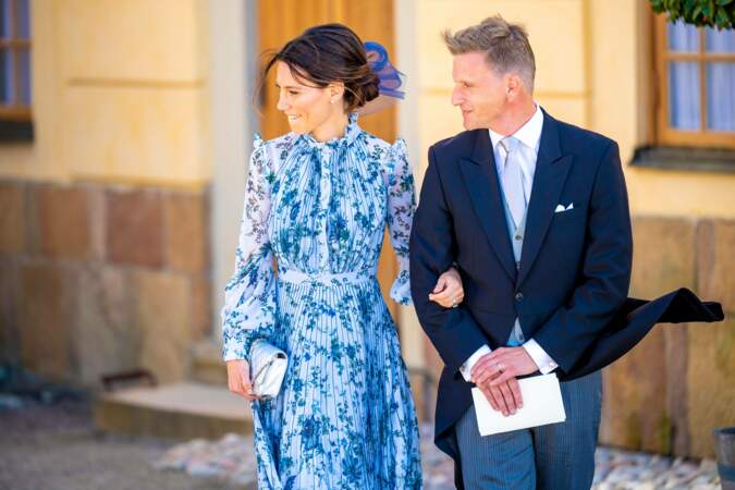 Les parrains du prince Julian, Johan et Stina Andersson, au baptême de leur filleul, samedi 14 août, à Drottningholm. 