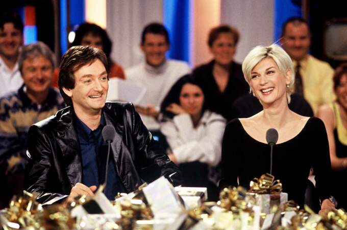 Pierre Palmade et Michelle Laroque lors de leur participation à l'émission Les enfants de la télé diffusée en 1998 sur TF1.
