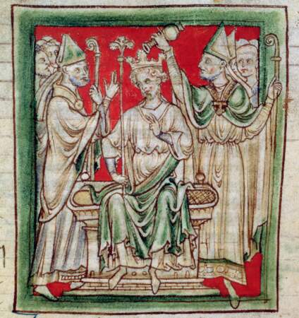 Richard "coeur de lion", fils d'Henri II et d'Aliénor d'Aquitaine, est sacré roi en 1189 (miniature du XIIIè siècle).
