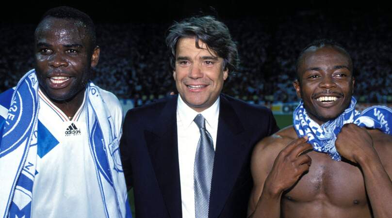 Basile Boli, Bernard Tapie et Abedi Pele.