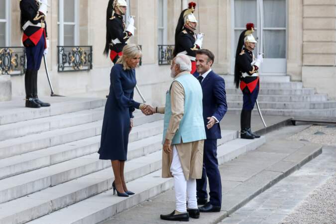 Aux côtés d'Emmanuel Macron, elle a reçu les plus grands dirigeants, ici Narendra Modi, Premier ministre de l'Inde