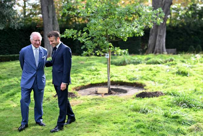 Le roi Charles III d'Angleterre et Emmanuel Macron se sont ensuite rendus à la résidence de l'ambassade britannique à Paris, pour planter un arbre