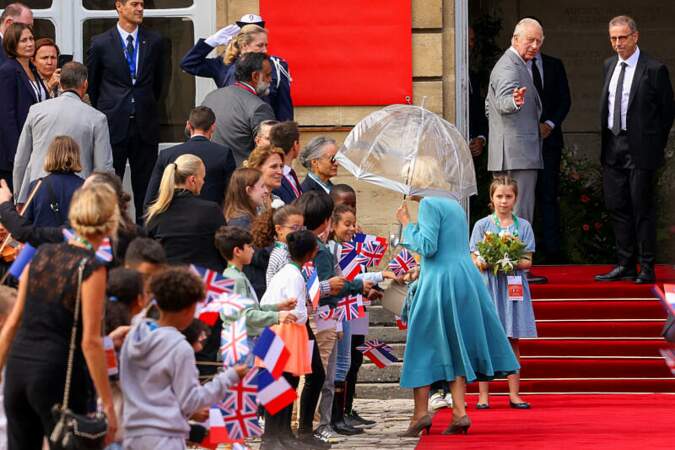 Le roi Charles III d'Angleterre et Camilla Parker Bowles, reine consort d'Angleterre, accueillis par le maire Pierre Hurmic à l'Hôtel de Ville de Bordeaux dans le cadre de leur visite en France