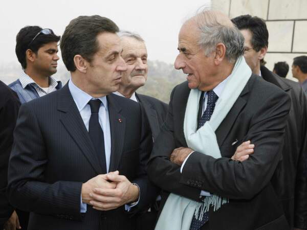Jean-Pierre Elkabbach et le président Nicolas Sarkozy en visite en Inde en 2008