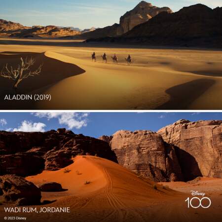 La version en prises de vue réelles d'Aladdin a été inspirée du désert de Wadi Rum en Jordanie.