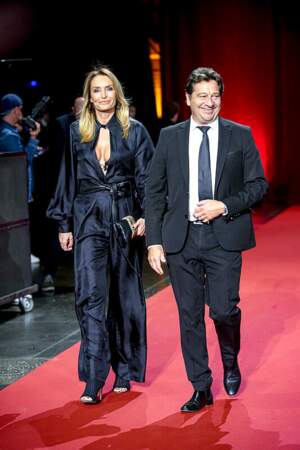 Laurent Gerra et sa femme Christelle Bardet sur le tapis rouge à Lyon le 14 octobre 2023