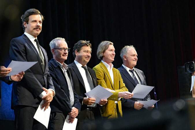Laurent Laffite, Laurent Gerra, Wes Anderson et Christian Clarion lors de la cérémonie d’ouverture de la 15ème édition du Festival du film Lumière à Lyon