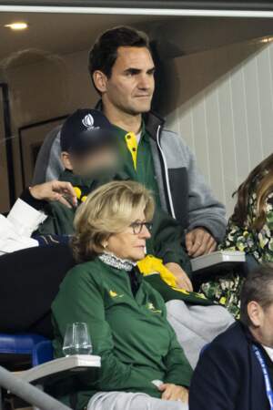 Roger Federer et sa mère Lynette Federer assistent à la finale de la coupe du monde de rugby