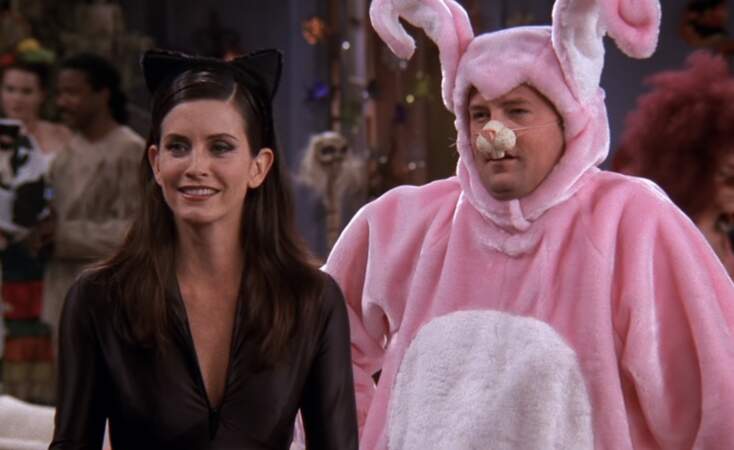 Pour Halloween, Monica a trouvé le déguisement parfait pour son mari : un lapin rose. Heureusement, il n'est pas le seul à provoquer l'hilarité des Friends puisque Ross débarque en costume de "patate de l'espace" à la fête. 
