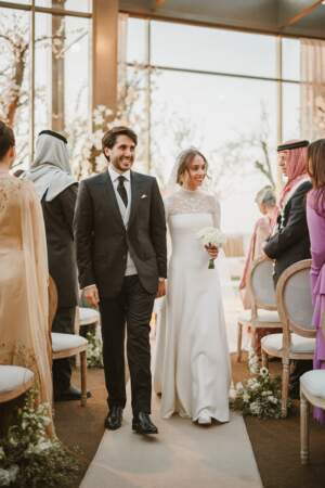 La princesse Iman bint Abdullah II de Jordanie et Jameel Alexander Thermiotis lors de leur mariage au palais Beit Al Urdun (Maison de la Jordanie) à Amman en Jordanie, le 12 mars 2023