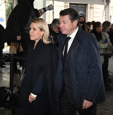 Laura Tenoudji-Estrosi et son mari Christian Estrosi lors de la cérémonie d'enterrement de Frédéric Mitterrand