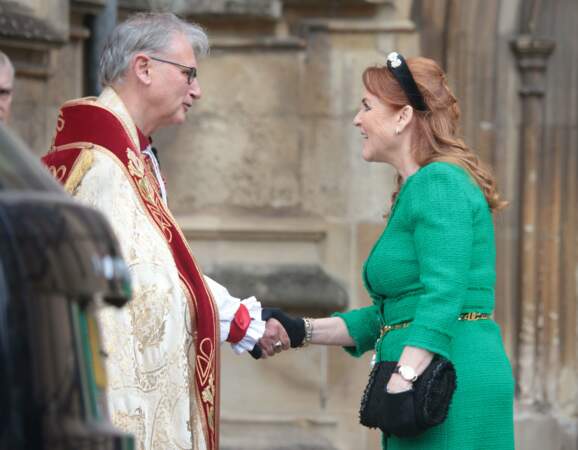 Le vert était décidément de mise, ce 31 mars. C'est également la couleur choisie par la duchesse d'York, Sarah Ferguson. 