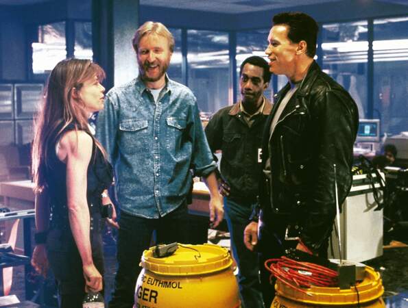 James Cameron sur le tournage de "Terminator 2 : Le jugement dernier" en 1990.